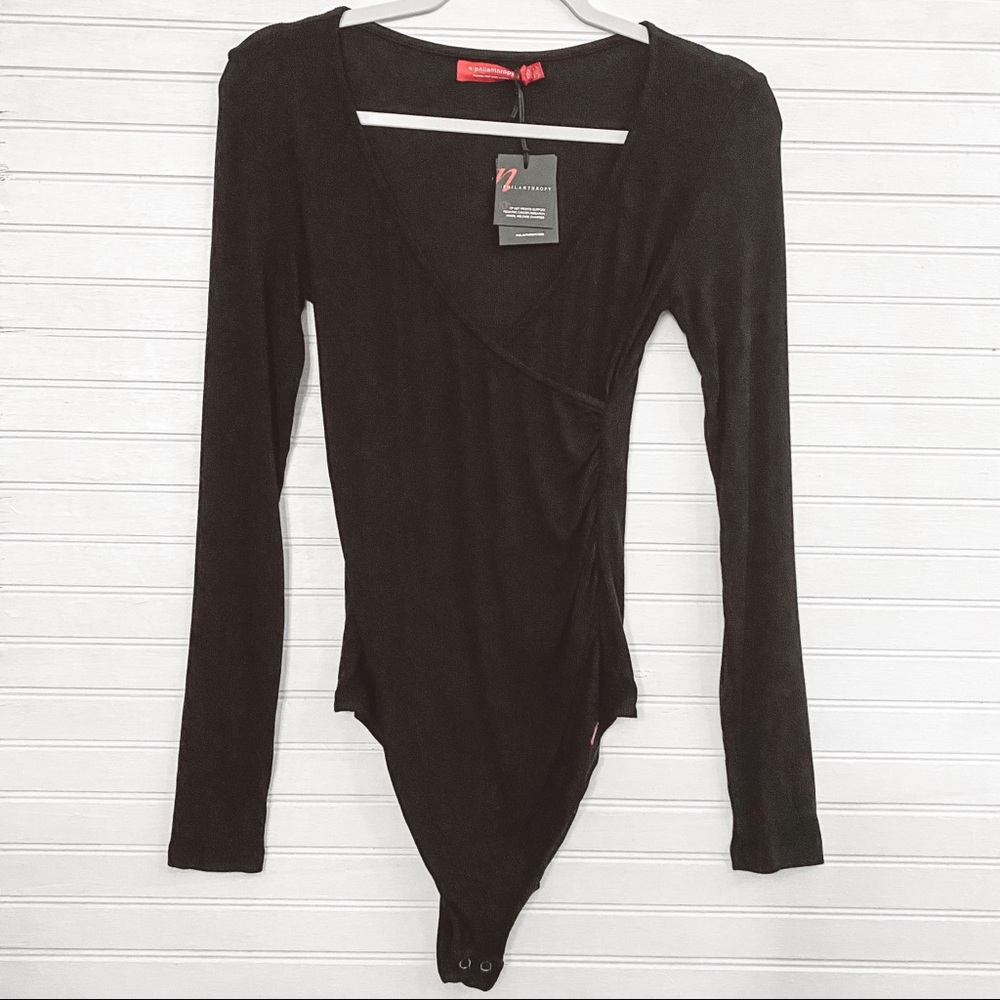 n:PHILANTHROPY Long Sleeve Crossbody Black Body Suit Small NWT - Picture 1 of 6